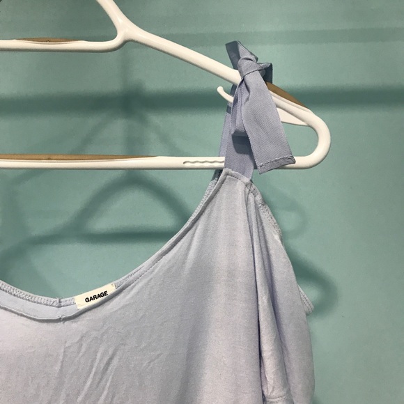 Garage Light Blue Cold Shoulder Ribbon Strap Top - Picture 3 of 8